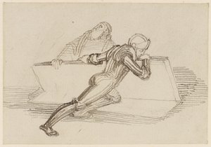 Een ridder die een plaat optilt door John Flaxman